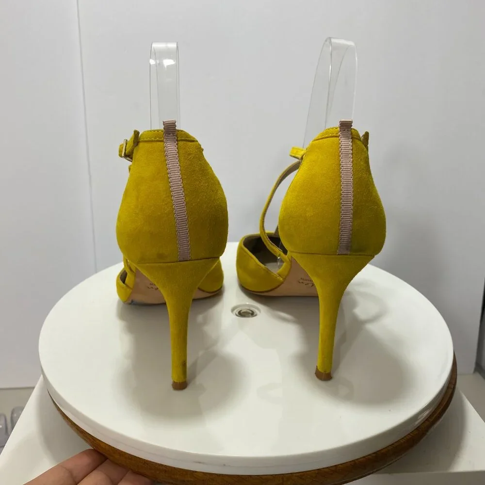 Boden Genuine Suede Leather Pointed Toe Jennifer T Bar Heels 7 Mustard Party Bow
